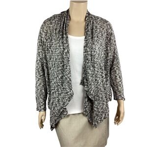Avenue Cardigan Sweater Size 22/24 Black White Open Front Long Sleeve